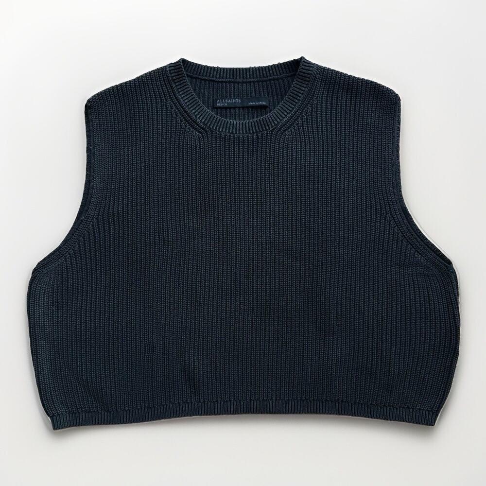All Saints Tel Cropped Sweater Tee Women's Medium Washed Black Cotton Pullover